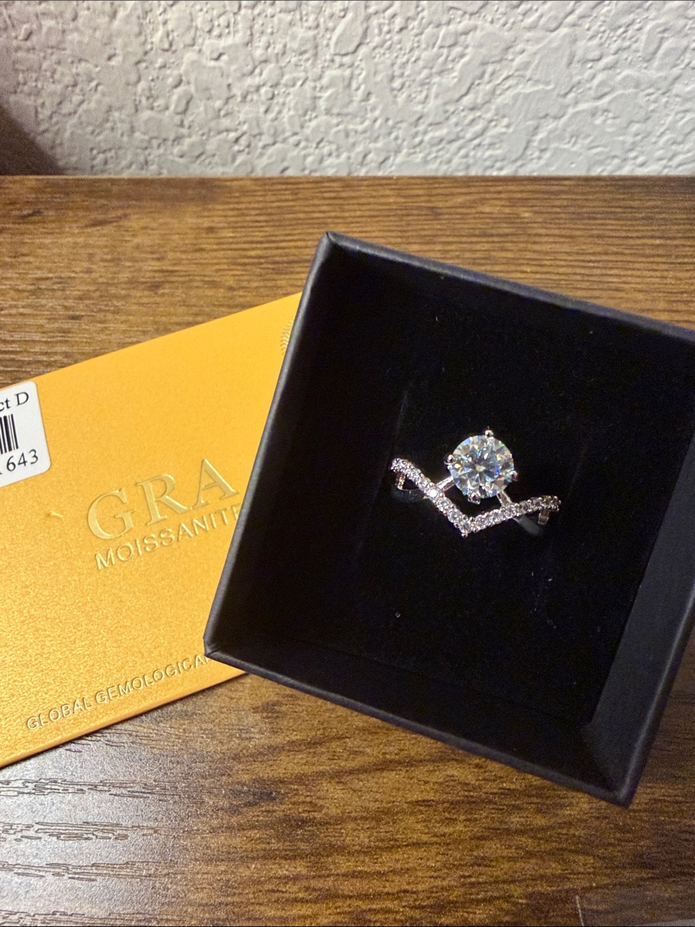 Moissanite Round Solitaire and Chevron Ring Set - White